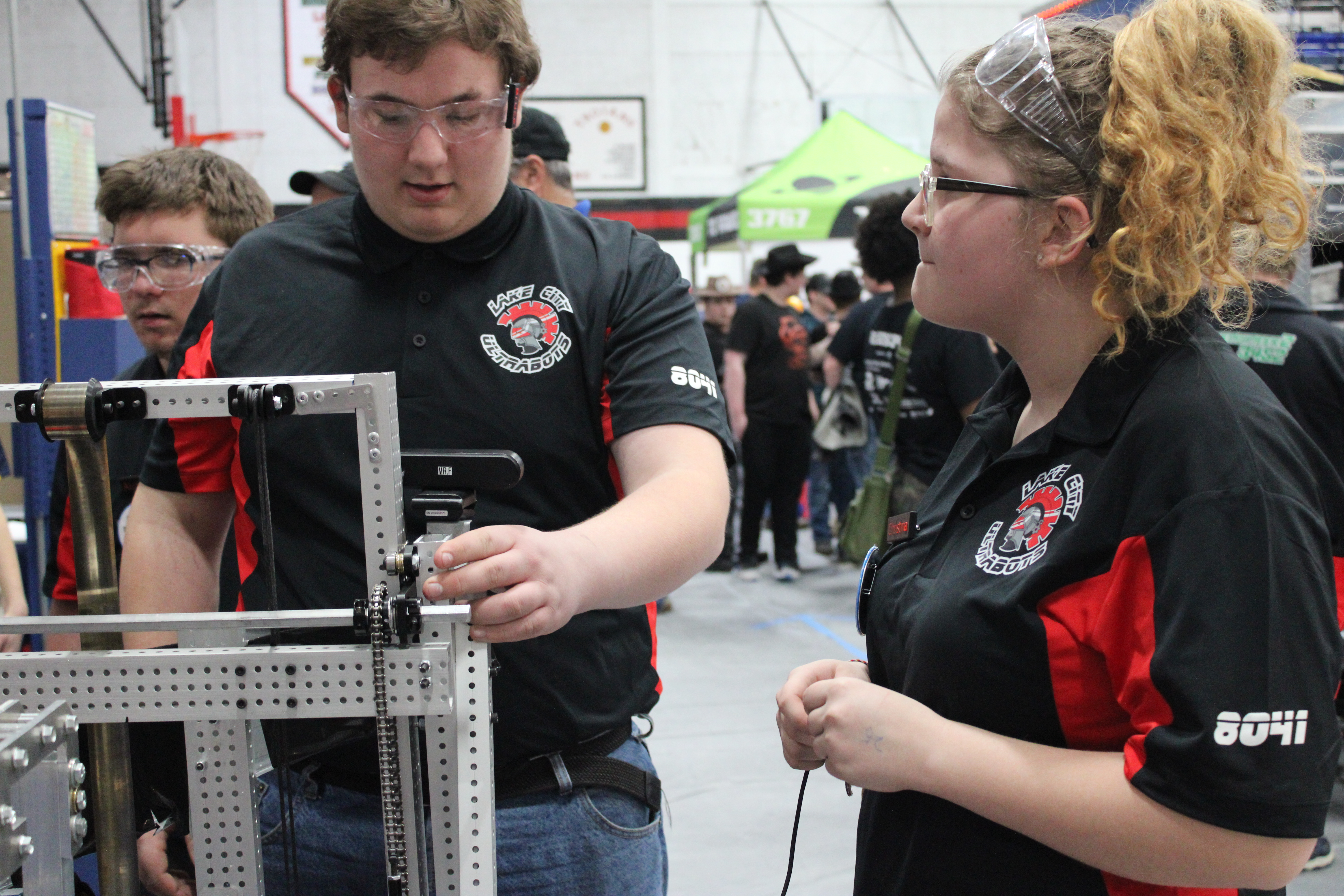 Students building the competition robot